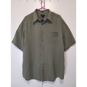 Clairborne Mens Silk Button Up Short Sleeve Shirt Olive Green Size XL